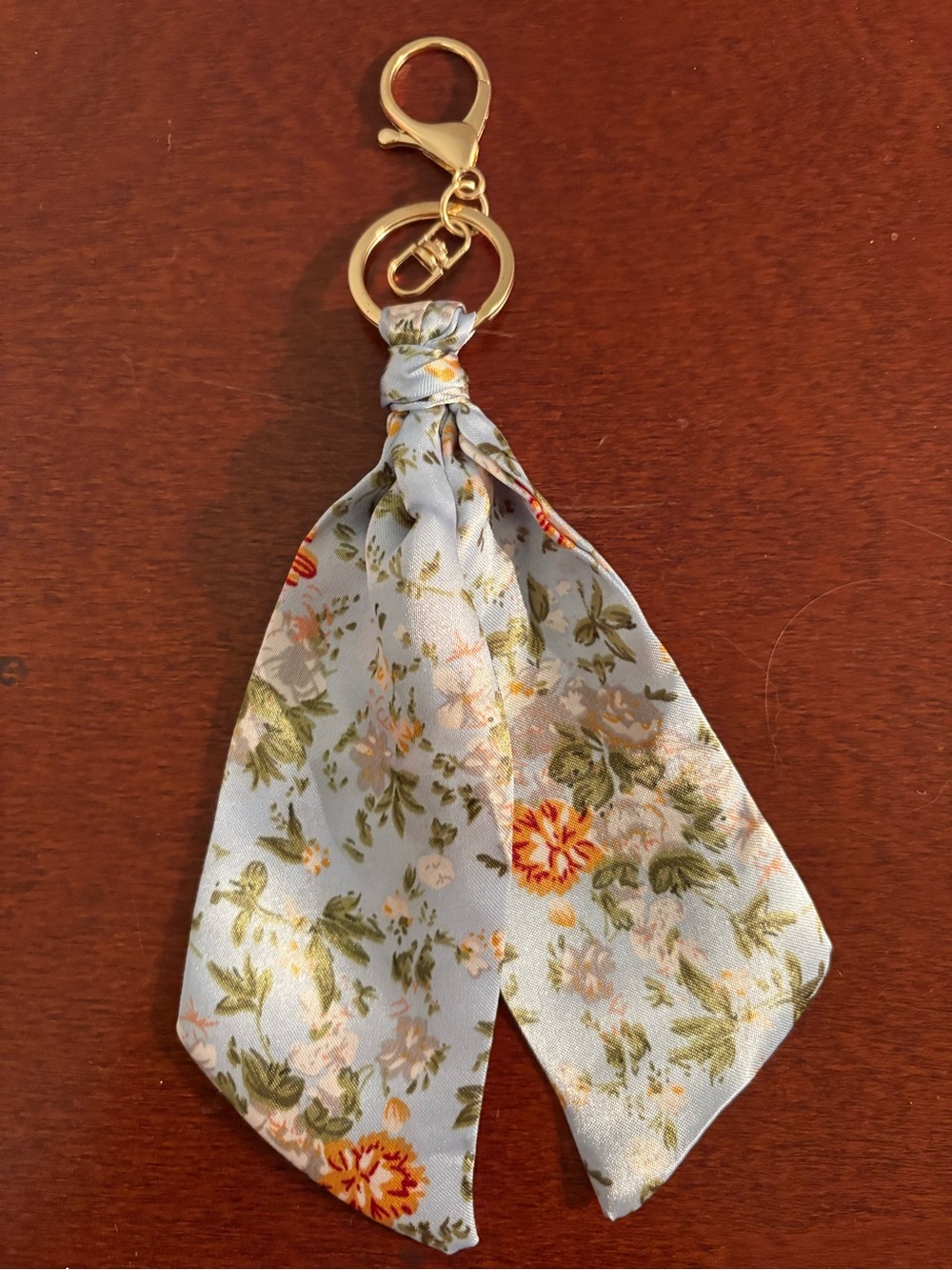 Floral Light Blue Scarf Purse Charm/Keychain with Gold Hardware NWOT